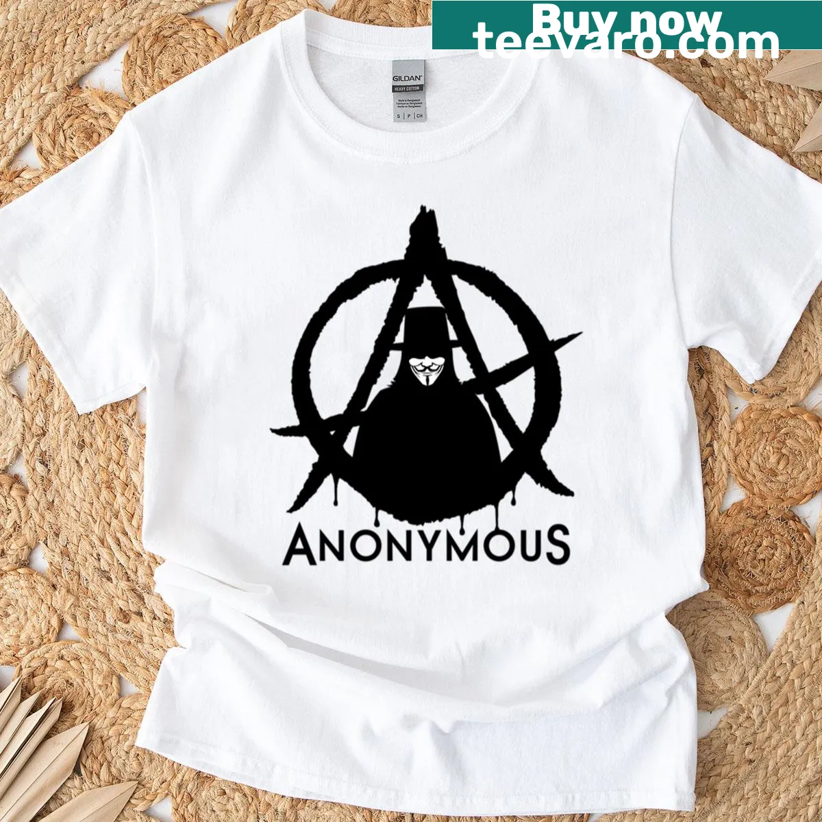 Graphic of the iconic Guy Fawkes mask on a casual t-shirt — on a men's t-shirt