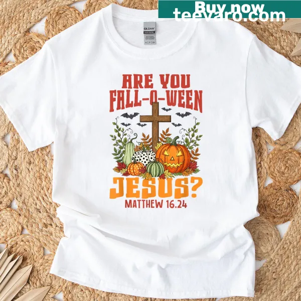 Typographic Halloween t-shirt with a biblical reference and playful text.