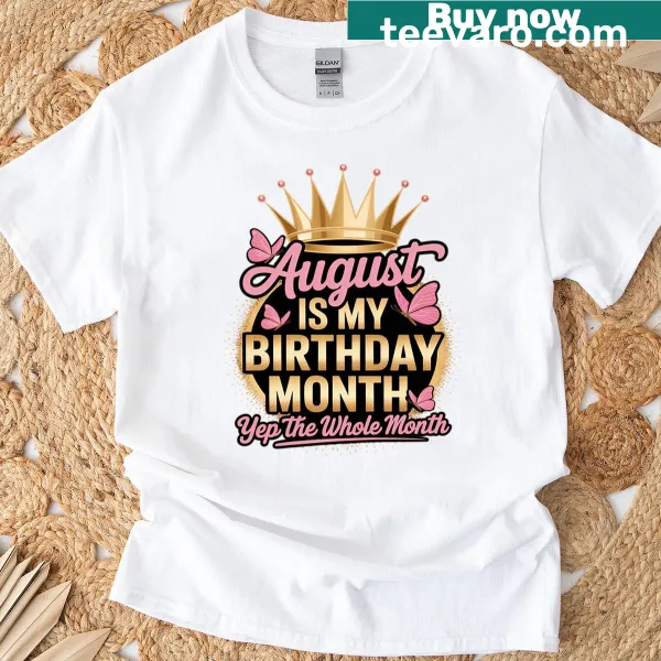 Birthday month declaration t-shirt with crown design.