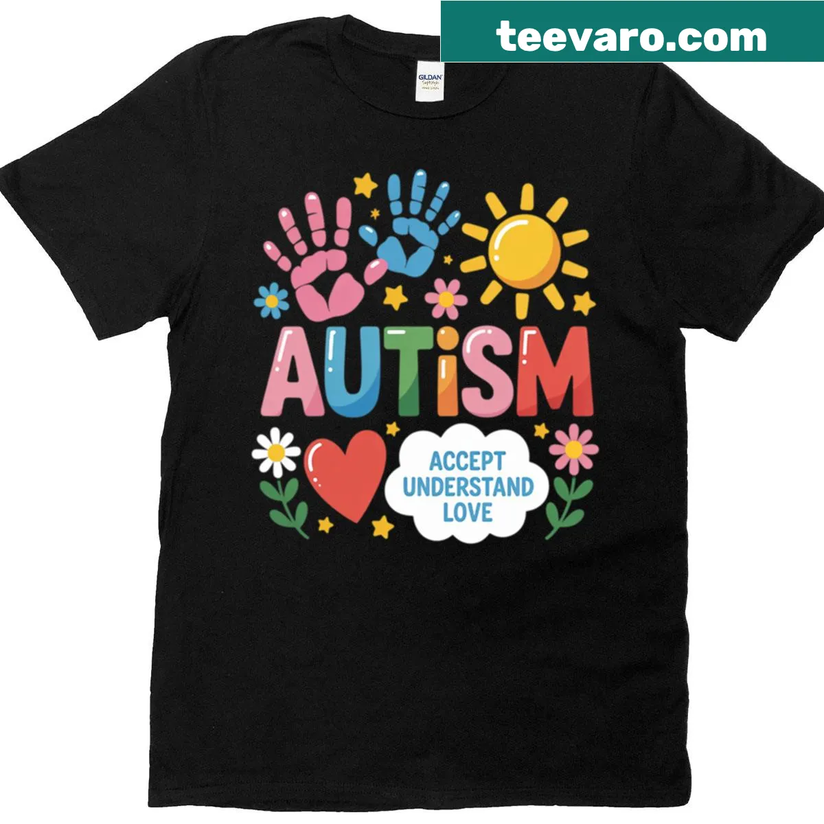 T-shirt promoting autism acceptance and understanding — on a men's t-shirt