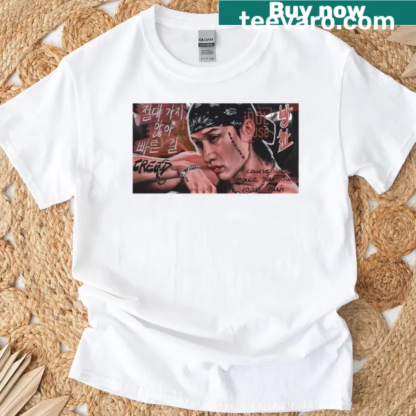 Oversized Bangchan Creed music video t-shirt with artistic design