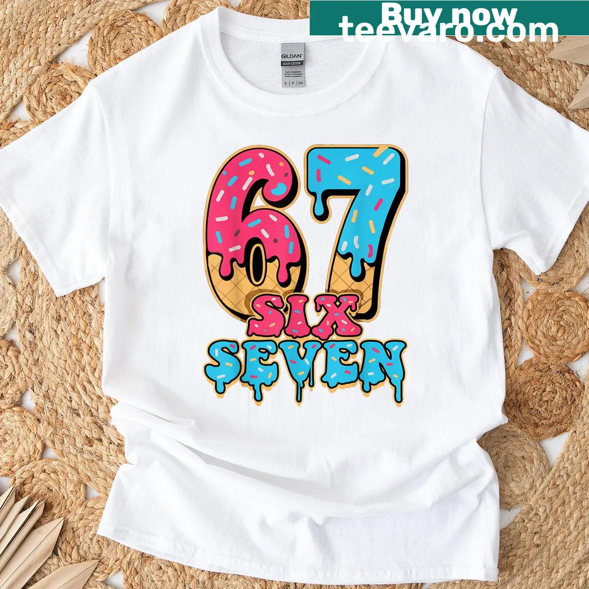 Baseball number 67 graphic t-shirt — on a men's t-shirt
