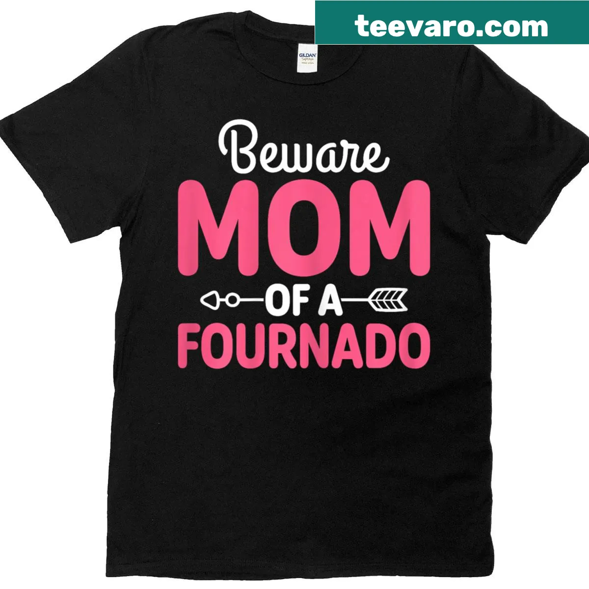 Funny t-shirt for moms with the phrase 'Beware Mom Of A Fournado' — on a men's t-shirt