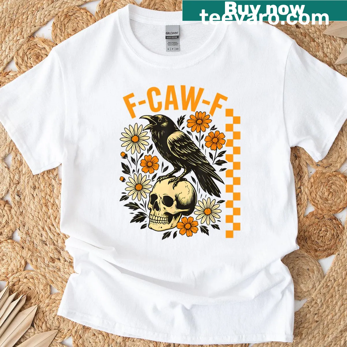 Funny Black Crow gothic Halloween t-shirt with typography — on a men's t-shirt