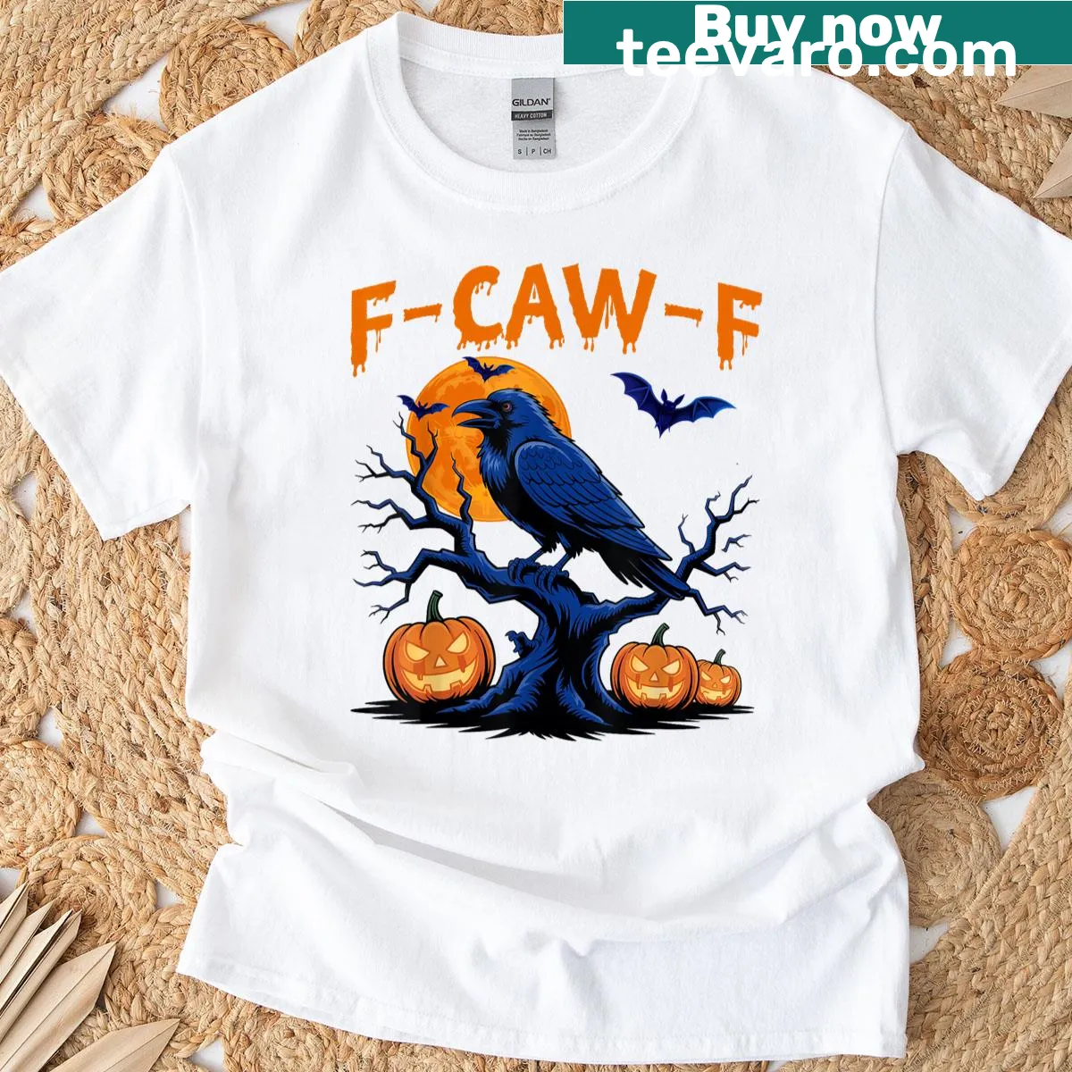Grunge-style t-shirt with a funny crow and moon design — on a men's t-shirt