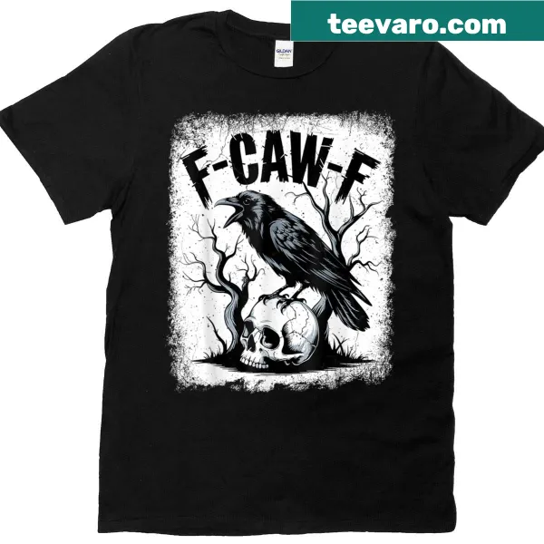 Grunge T-shirt with a black crow graphic and pun text