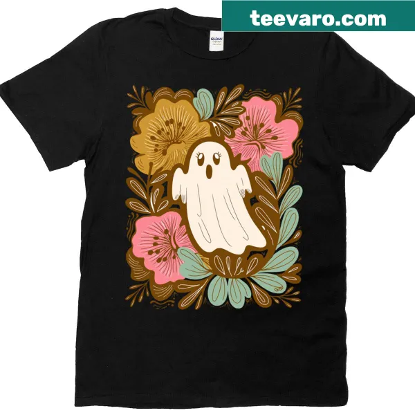 Boho Floral Fall Ghost T-shirt with cute autumn and Halloween designs