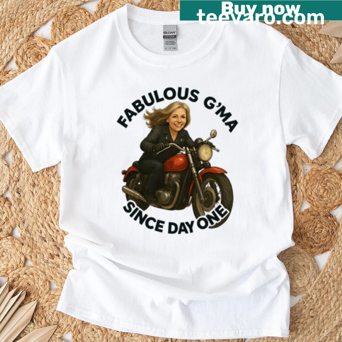 Biker grandma t-shirt with bold lettering celebrating adventure — on a men's t-shirt