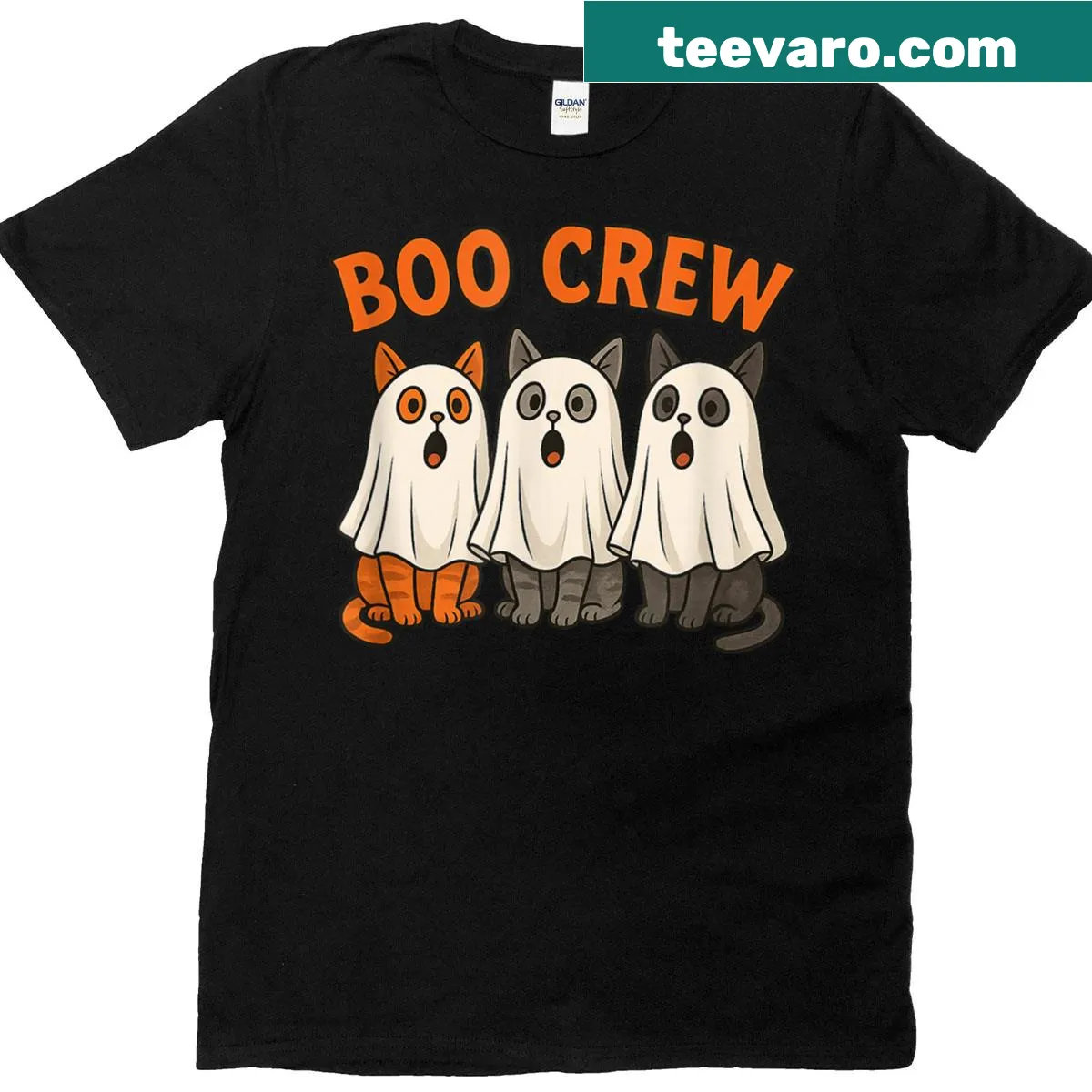 T-shirt with funny ghost cat design for Halloween — on a men's t-shirt