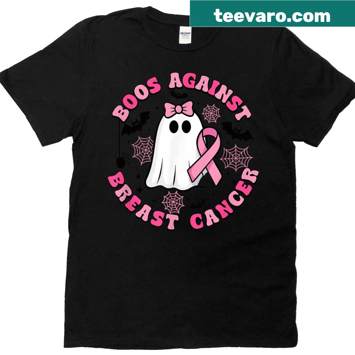 Halloween t-shirt with pink ribbon and awareness slogan — on a men's t-shirt