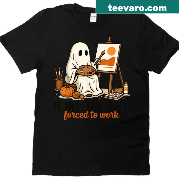 Funny Halloween t-shirt with a ghost and paint reference