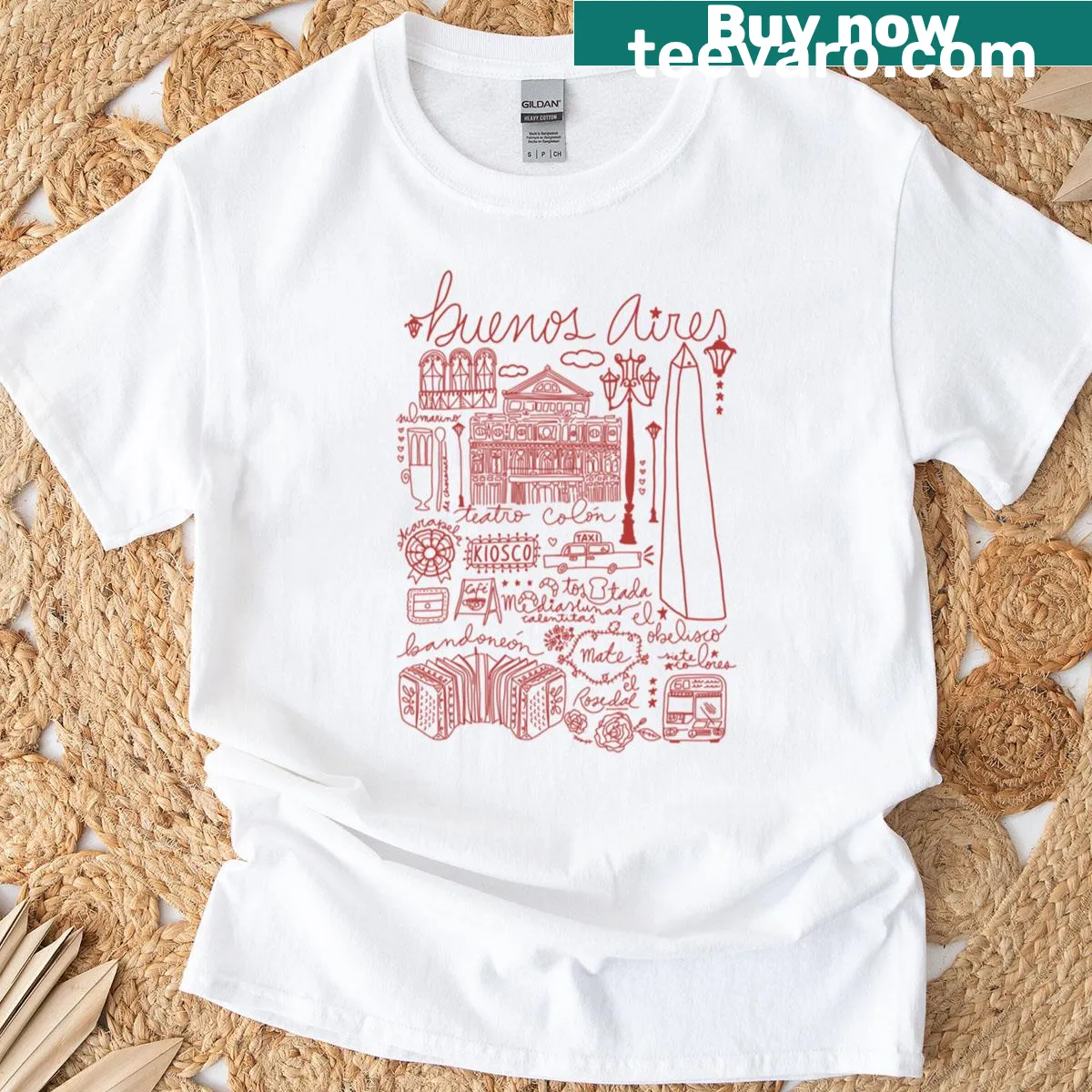 T-shirt featuring Buenos Aires-themed graphic — on a men's t-shirt