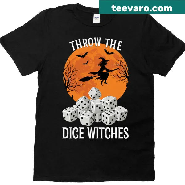 Halloween themed T-shirt with witches and dice graphic for Bunco game