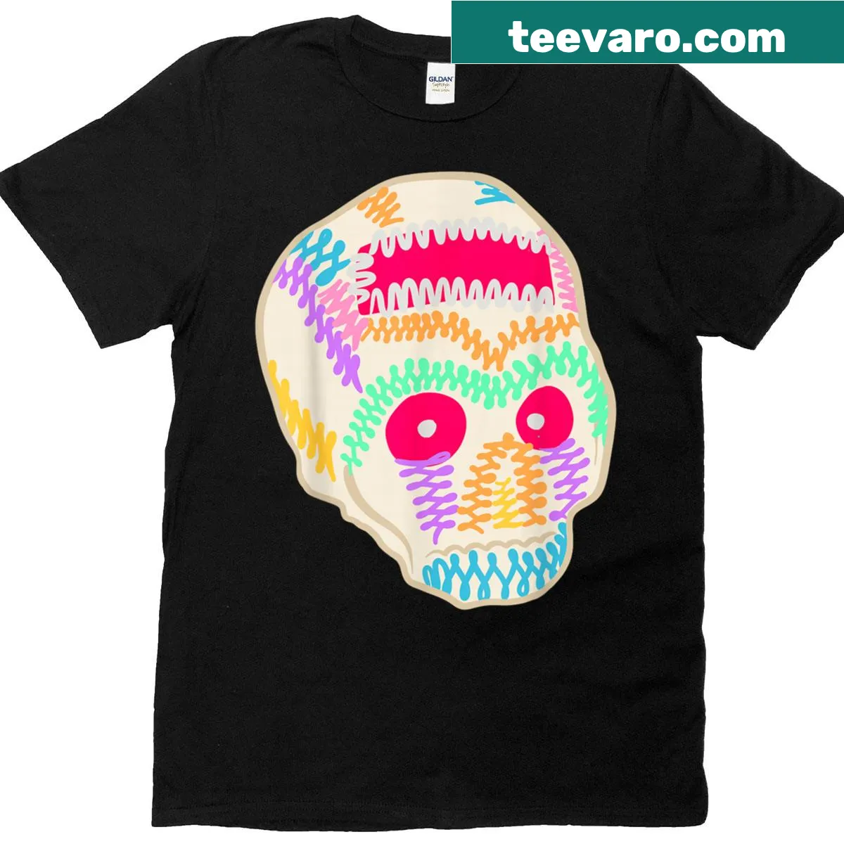 Illustrated sugar skull design on T-shirt for Day of the Dead — on a men's t-shirt