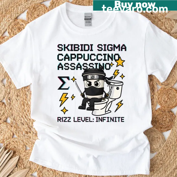 Digital art t-shirt featuring 'Cappuccino Assassino Skibidi Sigma' meme