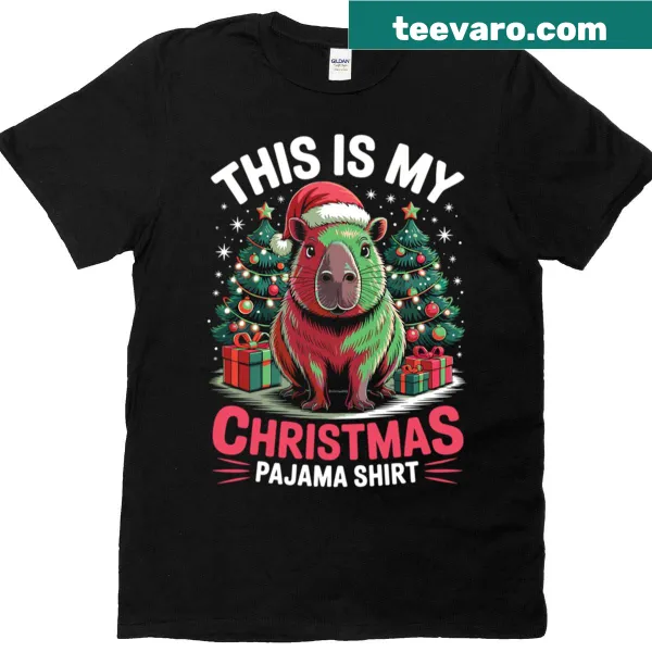 Cute capybara in festive clothing for a Christmas pajama shirt