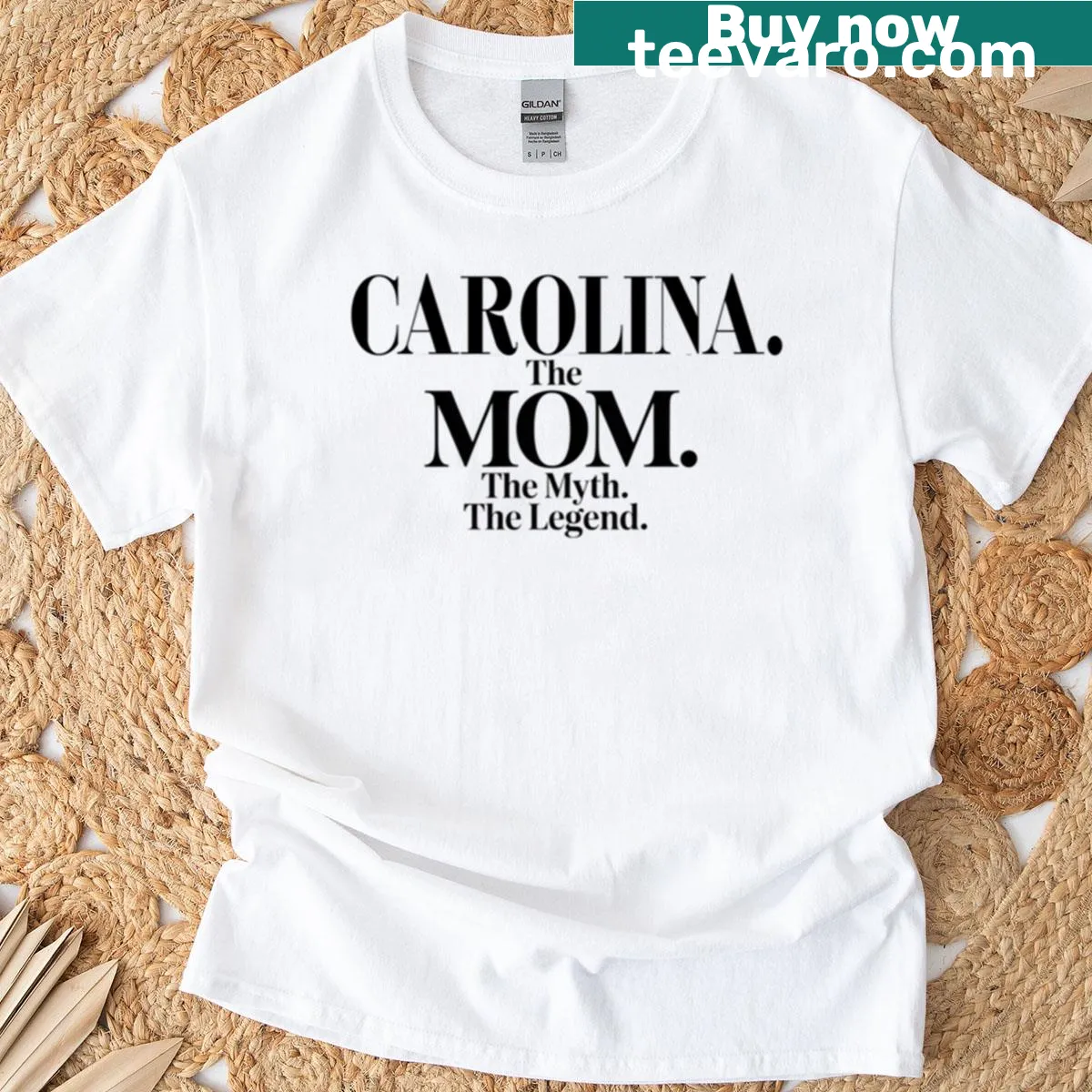 Funny mom quote t-shirt with 'The Mom, The Myth, The Legend' text — on a men's t-shirt