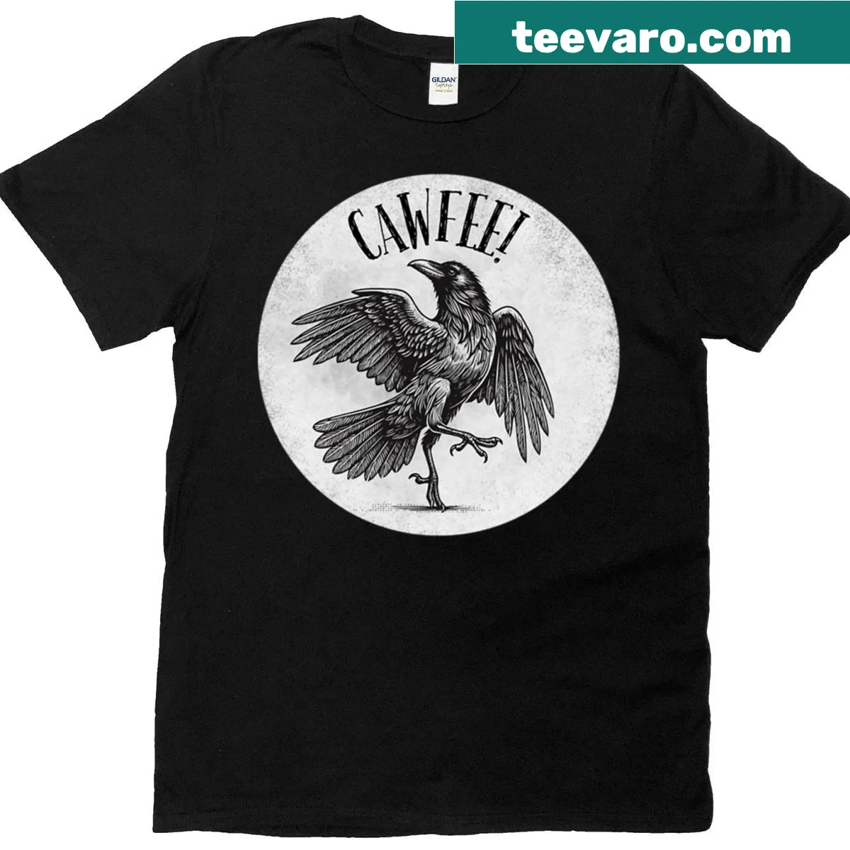 Funny crow coffee T-shirt featuring a humorous pun for coffee lovers — on a men's t-shirt