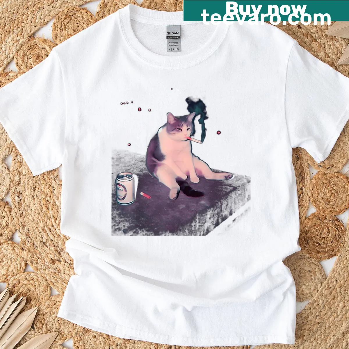 Cartoon kitten with a cigarette in a humorous design — on a men's t-shirt