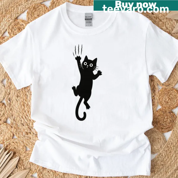 Cute black cat climbing a tree design T-shirt