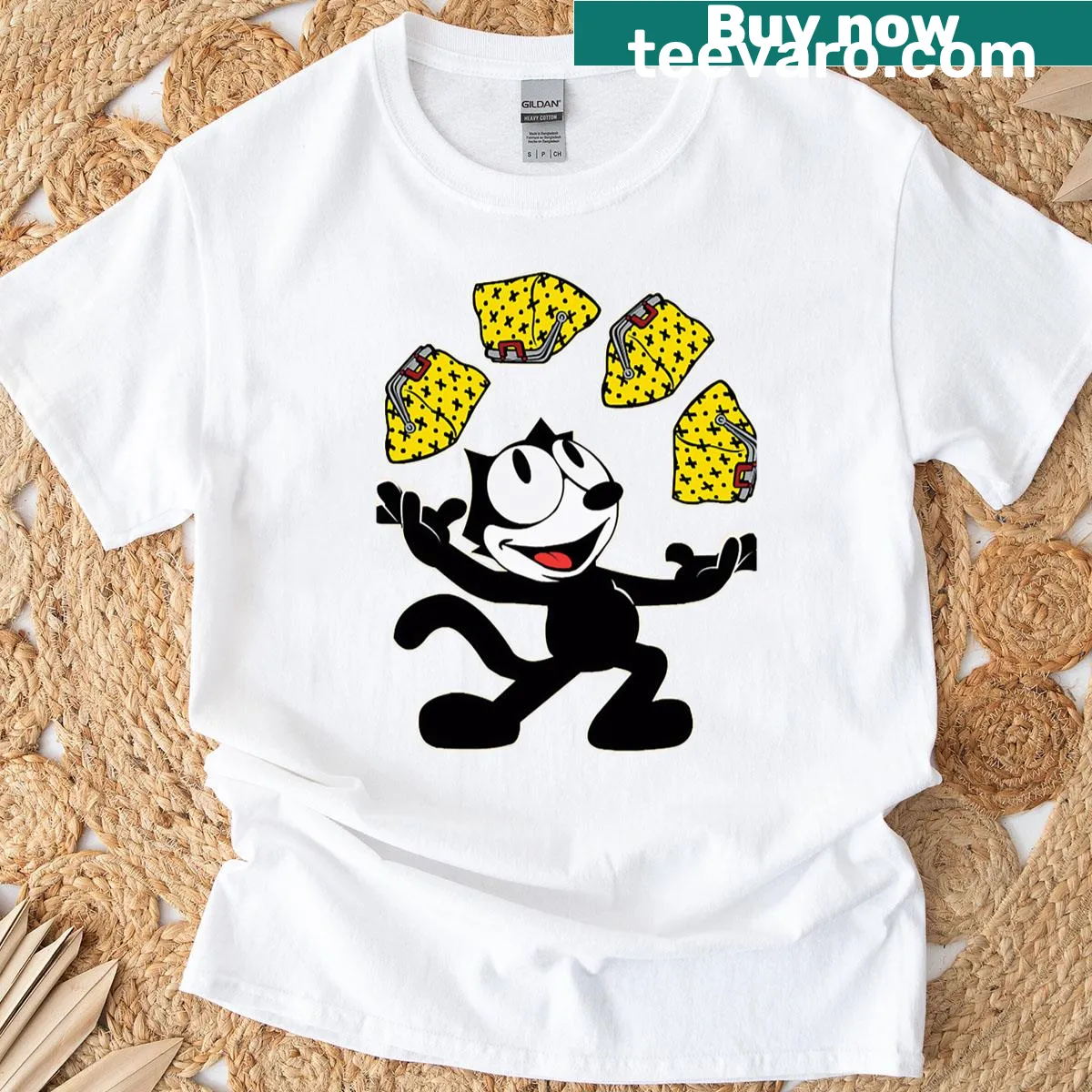 Retro cartoon cat T-shirt with vintage humor design — on a men's t-shirt
