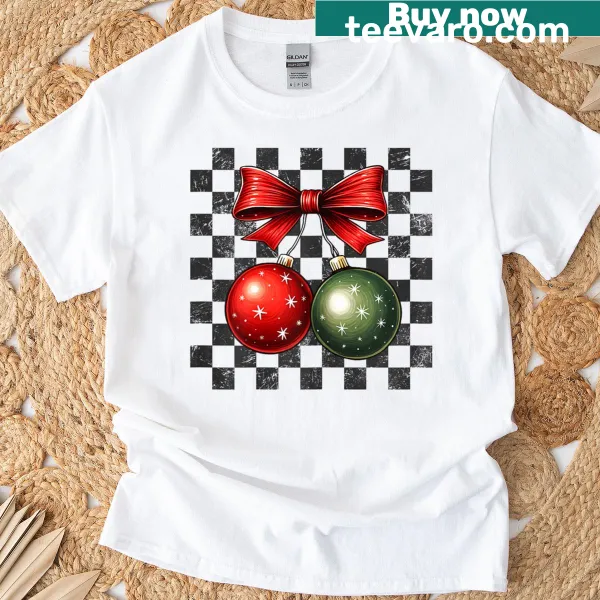 Christmas bow graphic design on a T-shirt for women and kids