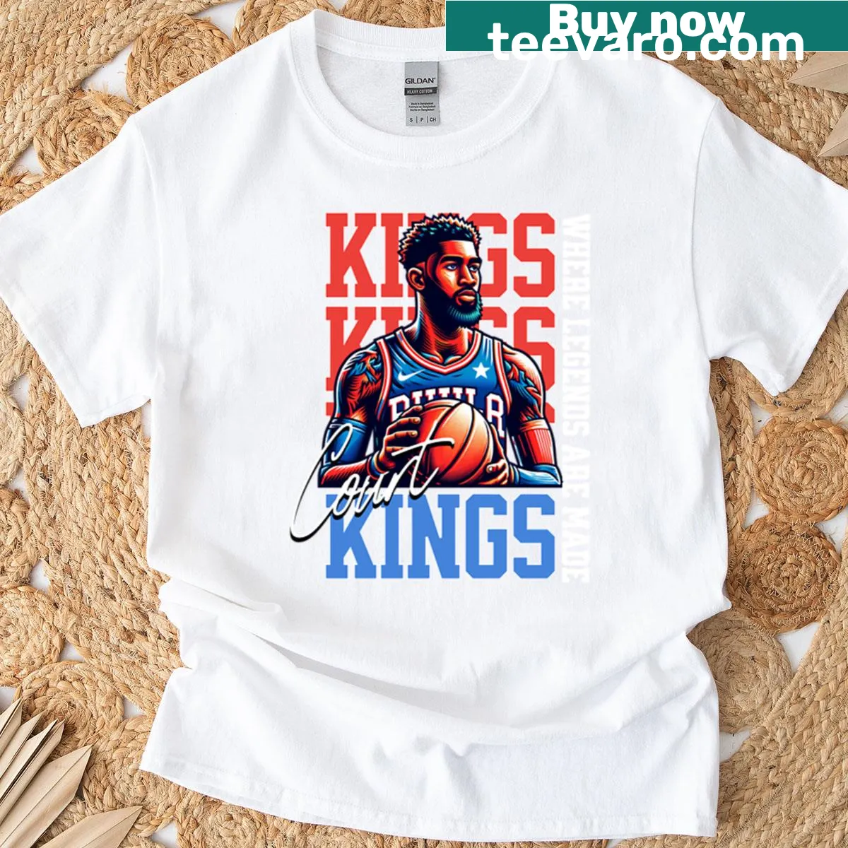 Basketball graphic T-shirt featuring a bold court kings design. — on a men's t-shirt