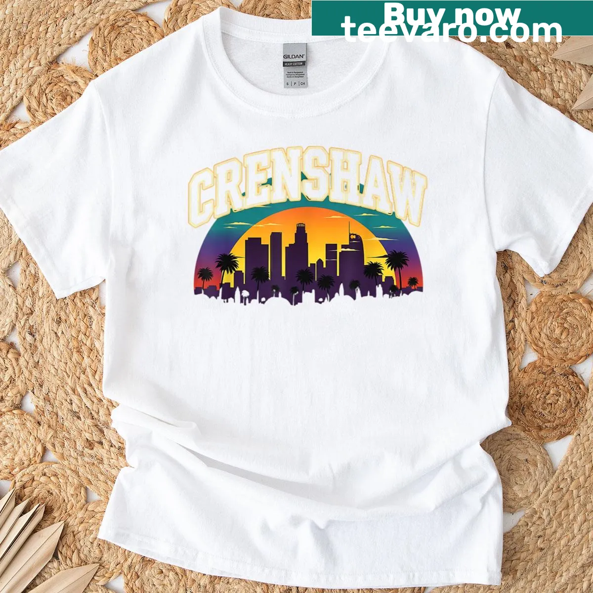 Silhouette of Crenshaw Los Angeles skyline on t-shirt — on a men's t-shirt