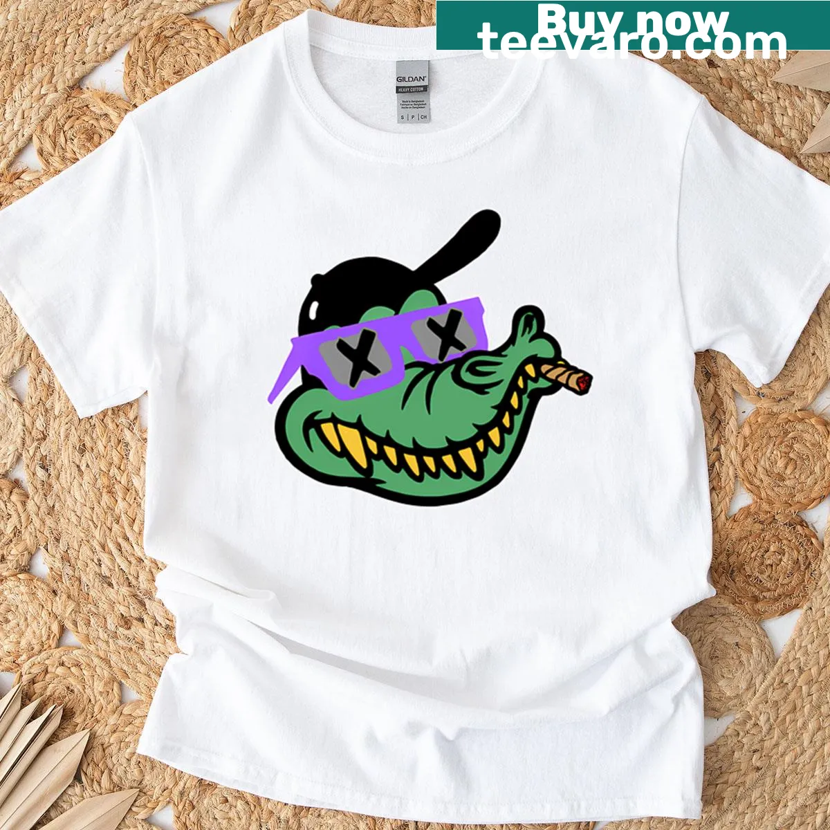 Illustrative Croc Vibes t-shirt with a playful design — on a men's t-shirt