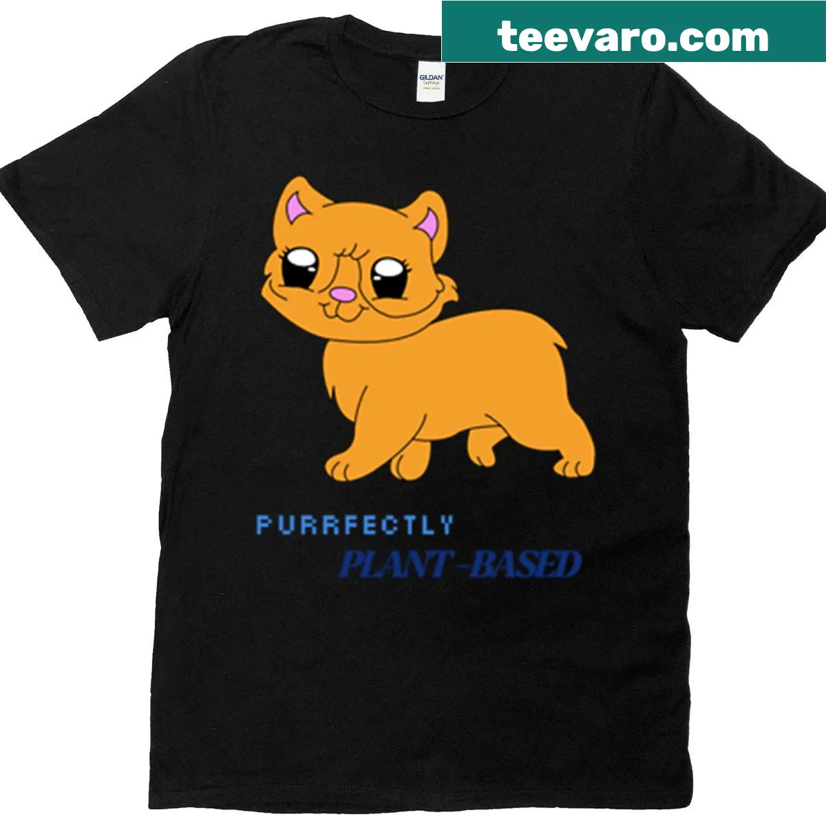 Cute cat quote shirt featuring a vegetarian pun design — on a men's t-shirt