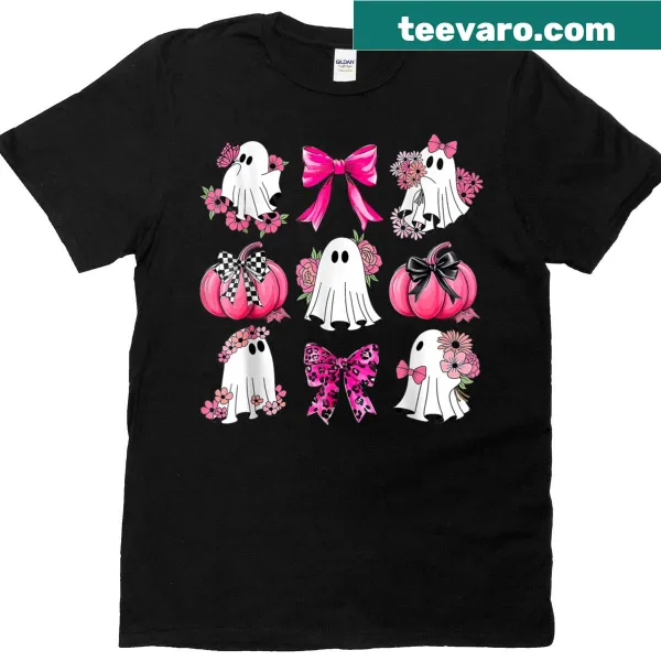 Cute ghost with florals and pumpkins Halloween t-shirt