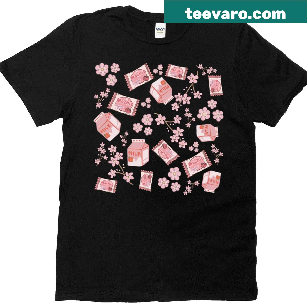 Illustration of mochi character with sakura flowers on T-shirt — on a men's t-shirt