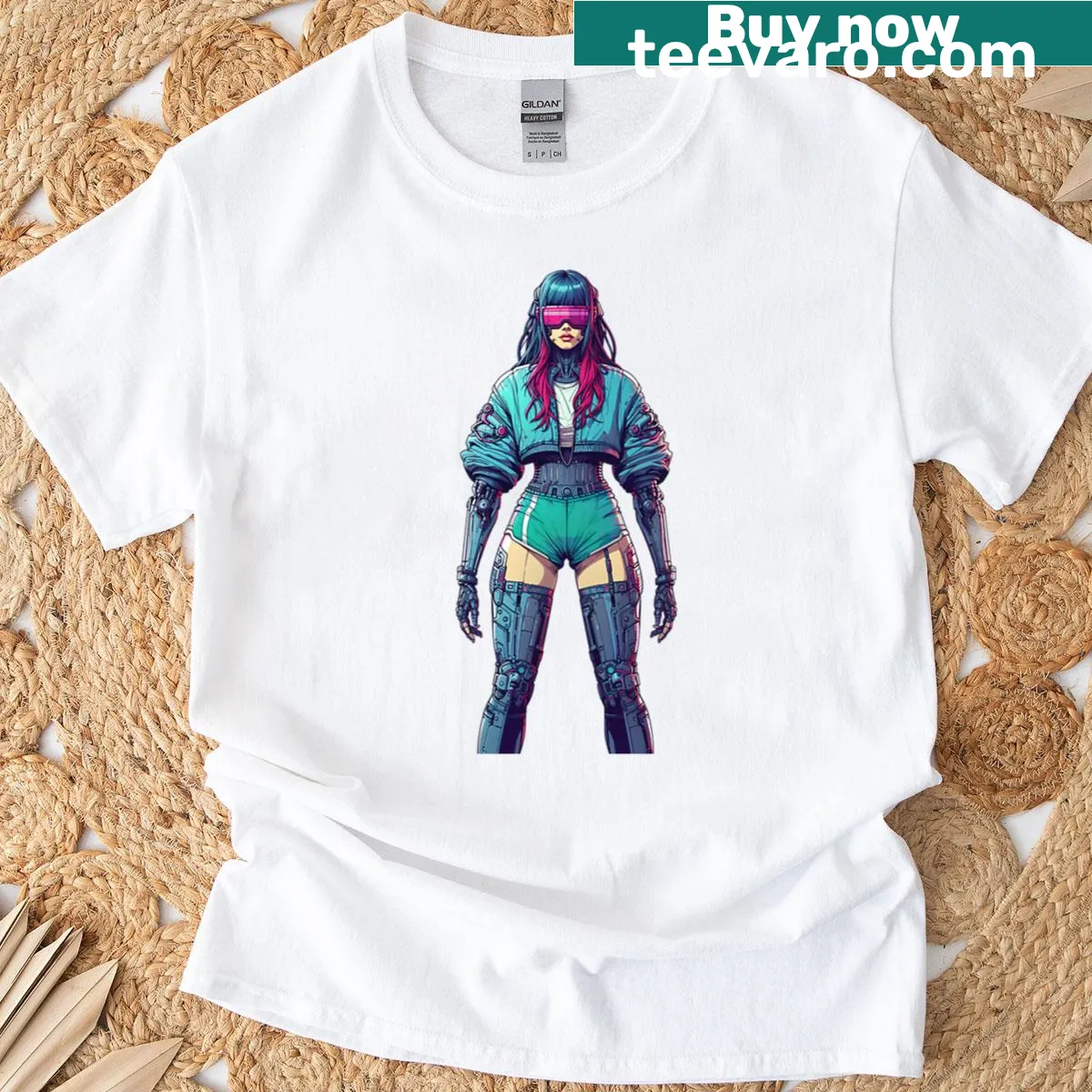 Futuristic Cyber Girl T-shirt with digital art design — on a men's t-shirt