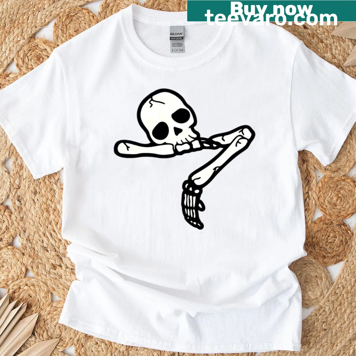 Oversized t-shirt with a cartoon dancing dab skeleton — on a men's t-shirt