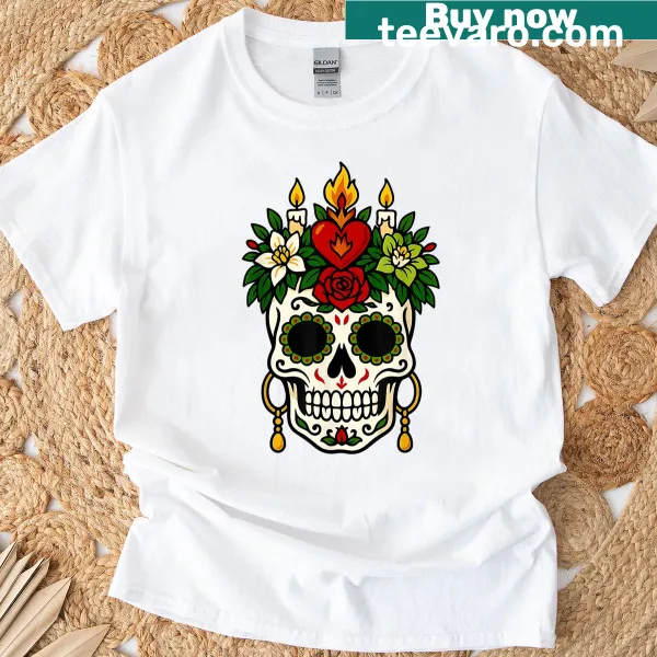 Sugar skull and floral design for Halloween and Dia de Muertos