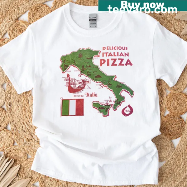 Playful pizza graphic t-shirt with humorous typography