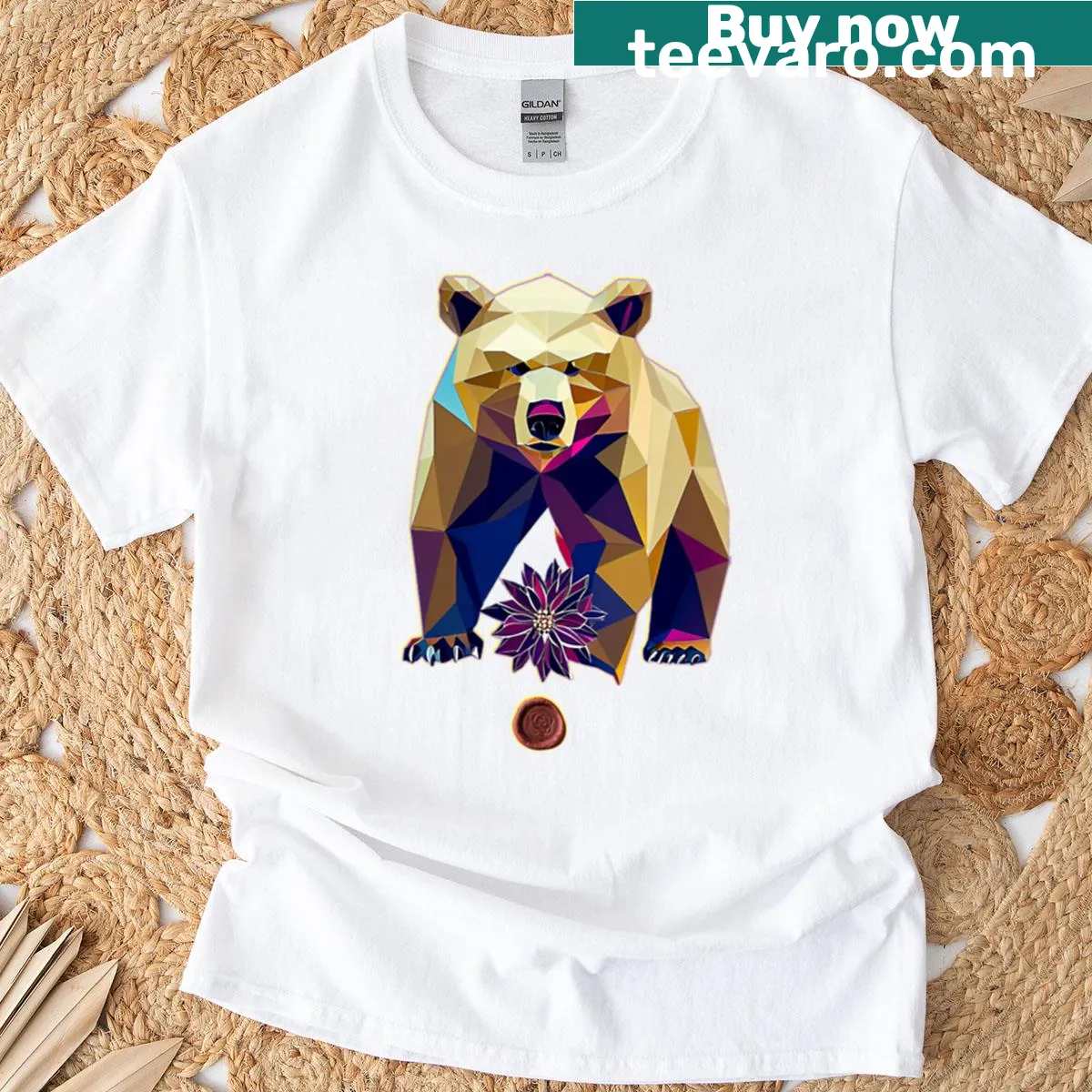 Illustrative T-shirt featuring a bear with dark florals around it. — on a men's t-shirt
