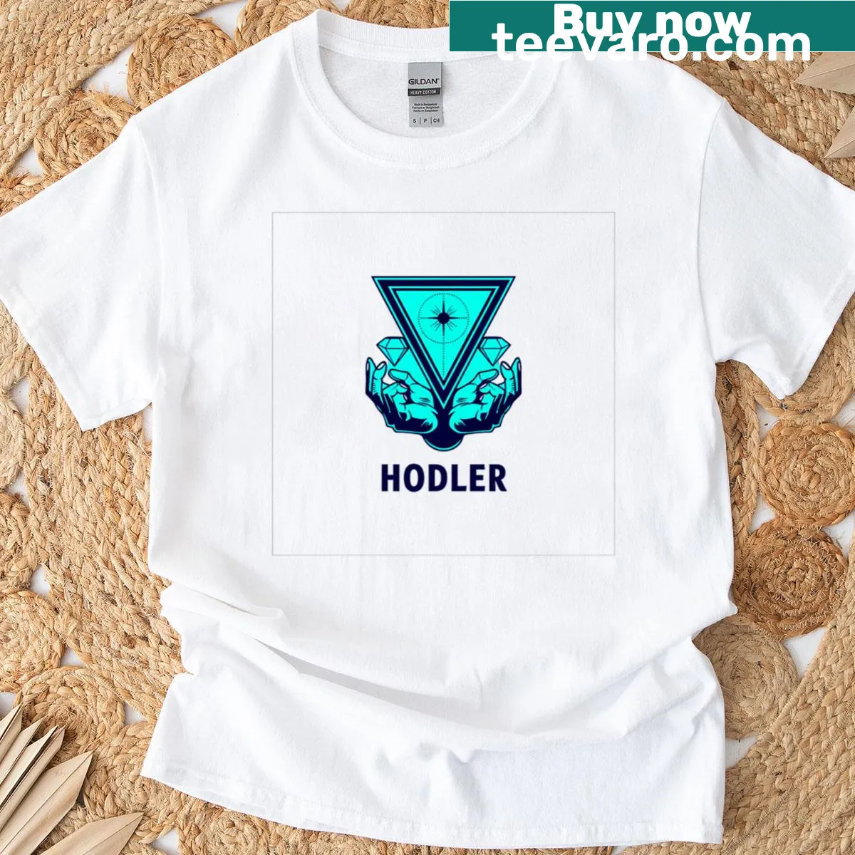 Crypto-themed t-shirt featuring the phrase 'Diamond Hands Hodler' with mystical art — on a men's t-shirt