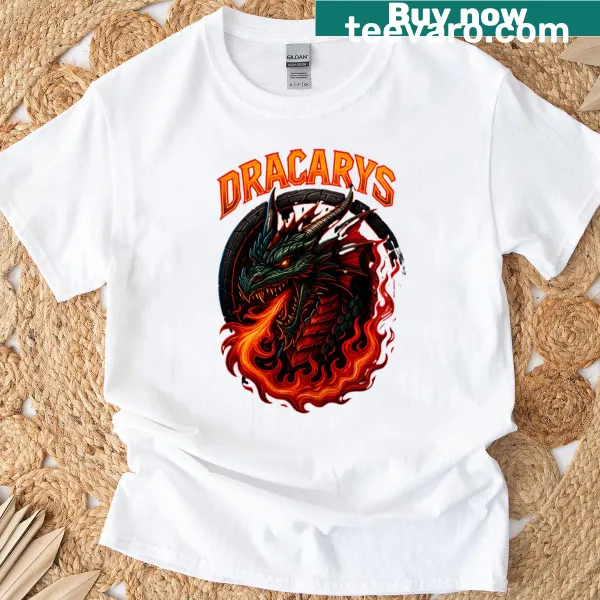 Illustrated T-shirt featuring a fierce dragon design with the word Dracarys