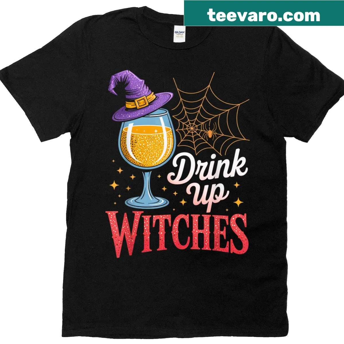 Funny t-shirt with Drink Up Witches mead goblet graphic — on a men's t-shirt