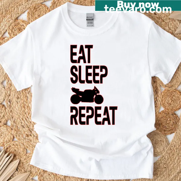 Graphic T-shirt featuring the phrase Eat Sleep Ride Repeat for motorcycle lovers