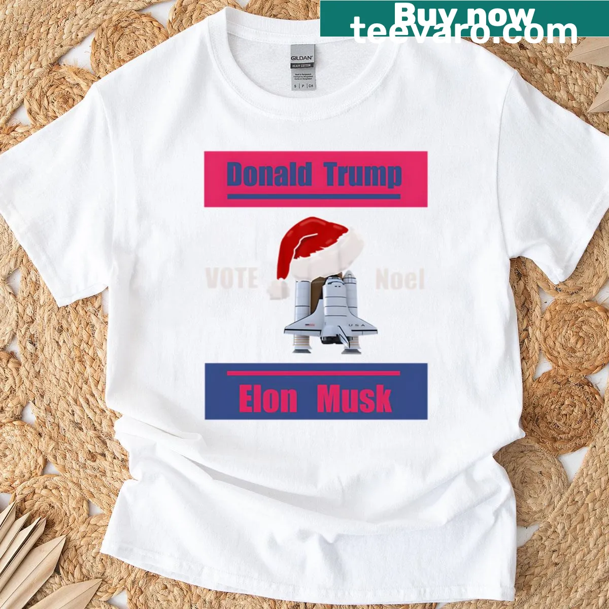 Humorous t-shirt featuring Elon Musk, Donald Trump, and Noel — on a men's t-shirt