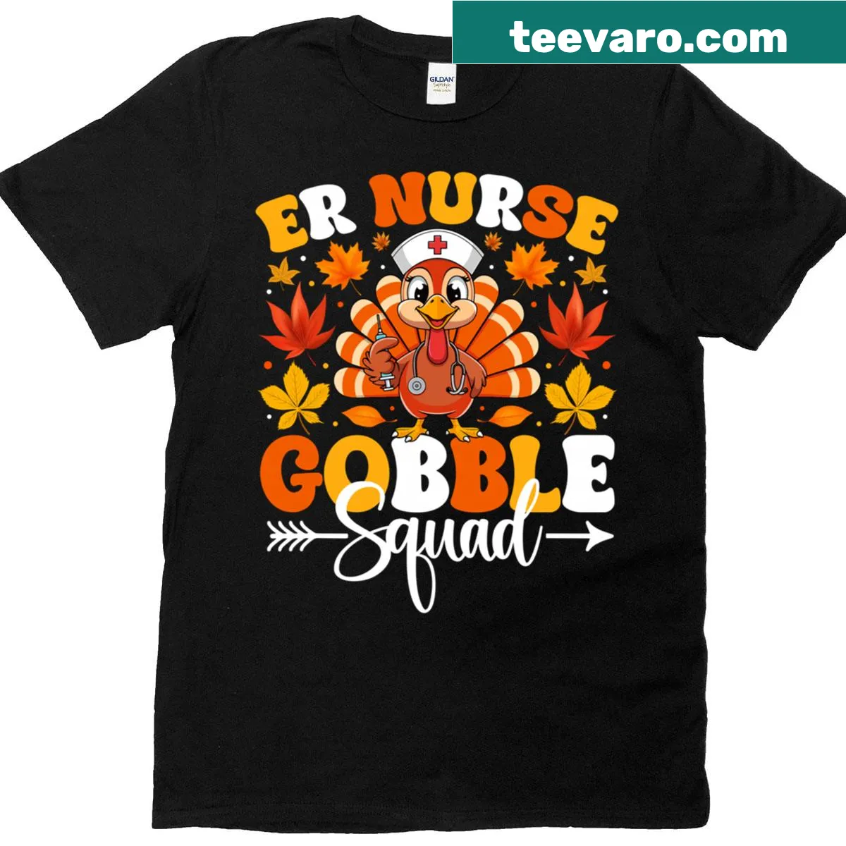 Gobble Squad design with humorous text for nurses — on a men's t-shirt