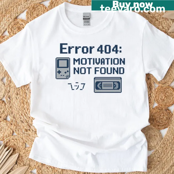 Retro Error 404 humor graphic T-shirt for gamers