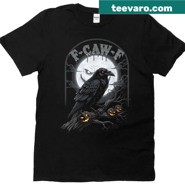 Funny crow graphic with F-caw-f text for Halloween