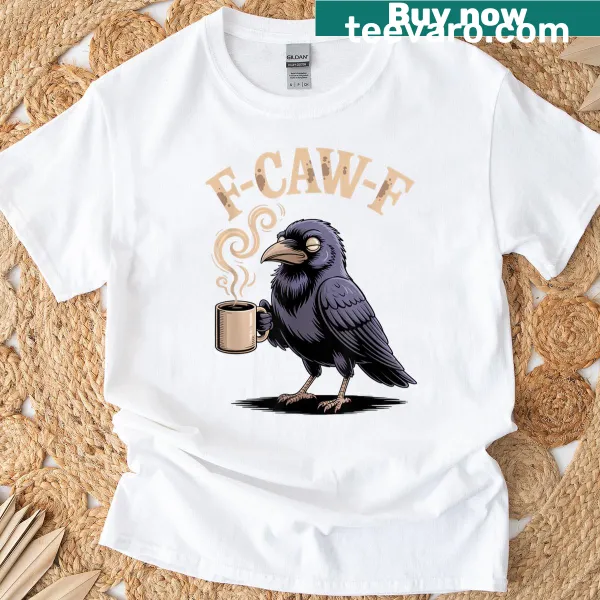 Funny crow coffee graphic T-shirt for everyday wear