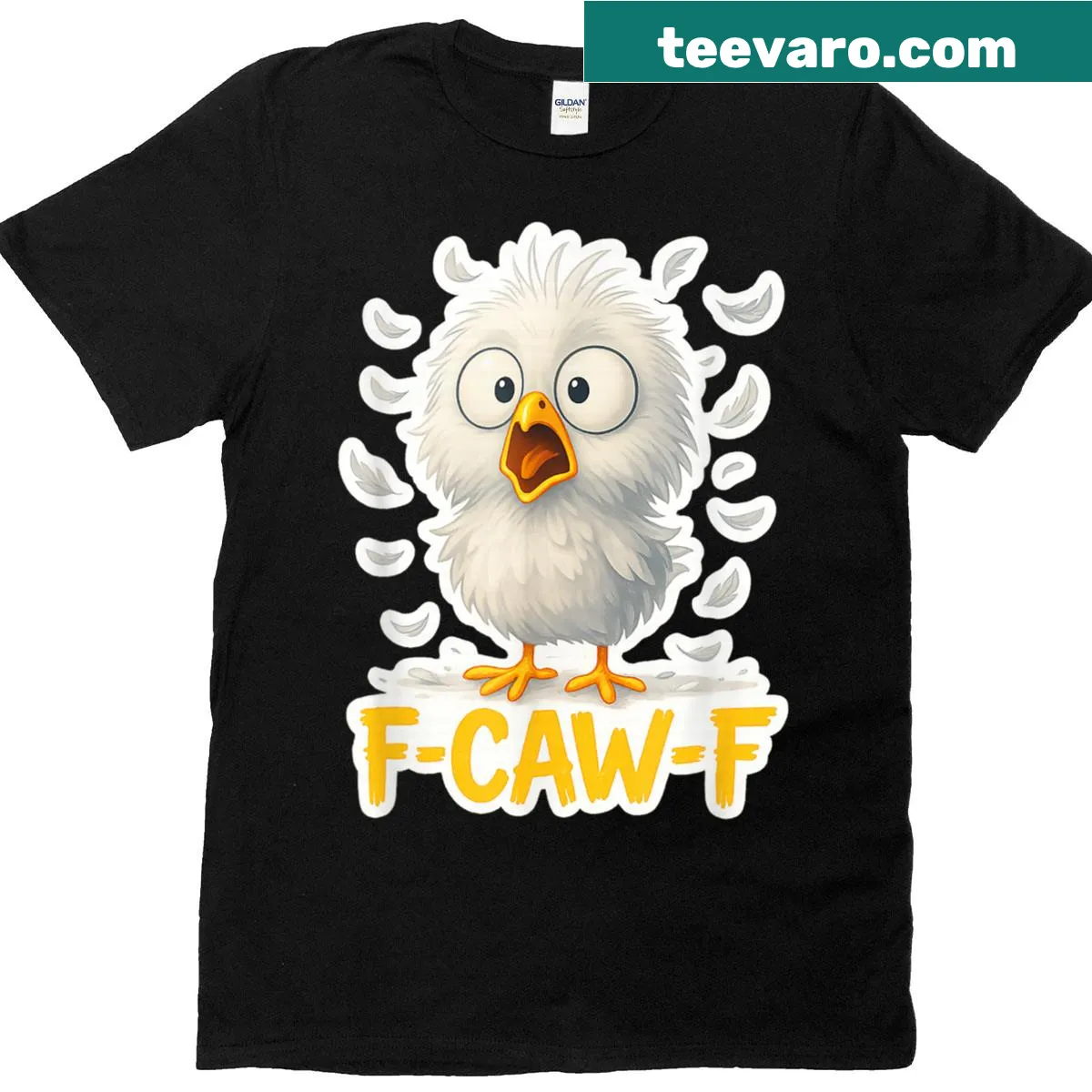 Distressed t-shirt with a dark humor chicken design and slogan. — on a men's t-shirt