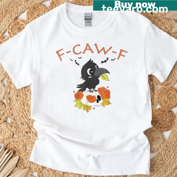 Funny Halloween T-shirt featuring a cartoon black crow design
