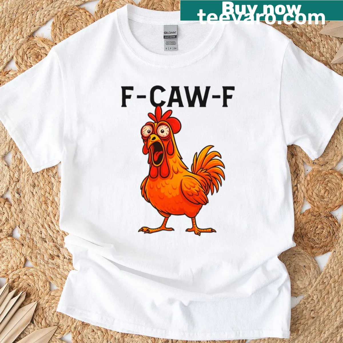 Funny farm animal art t-shirt featuring a screaming chicken design — on a men's t-shirt