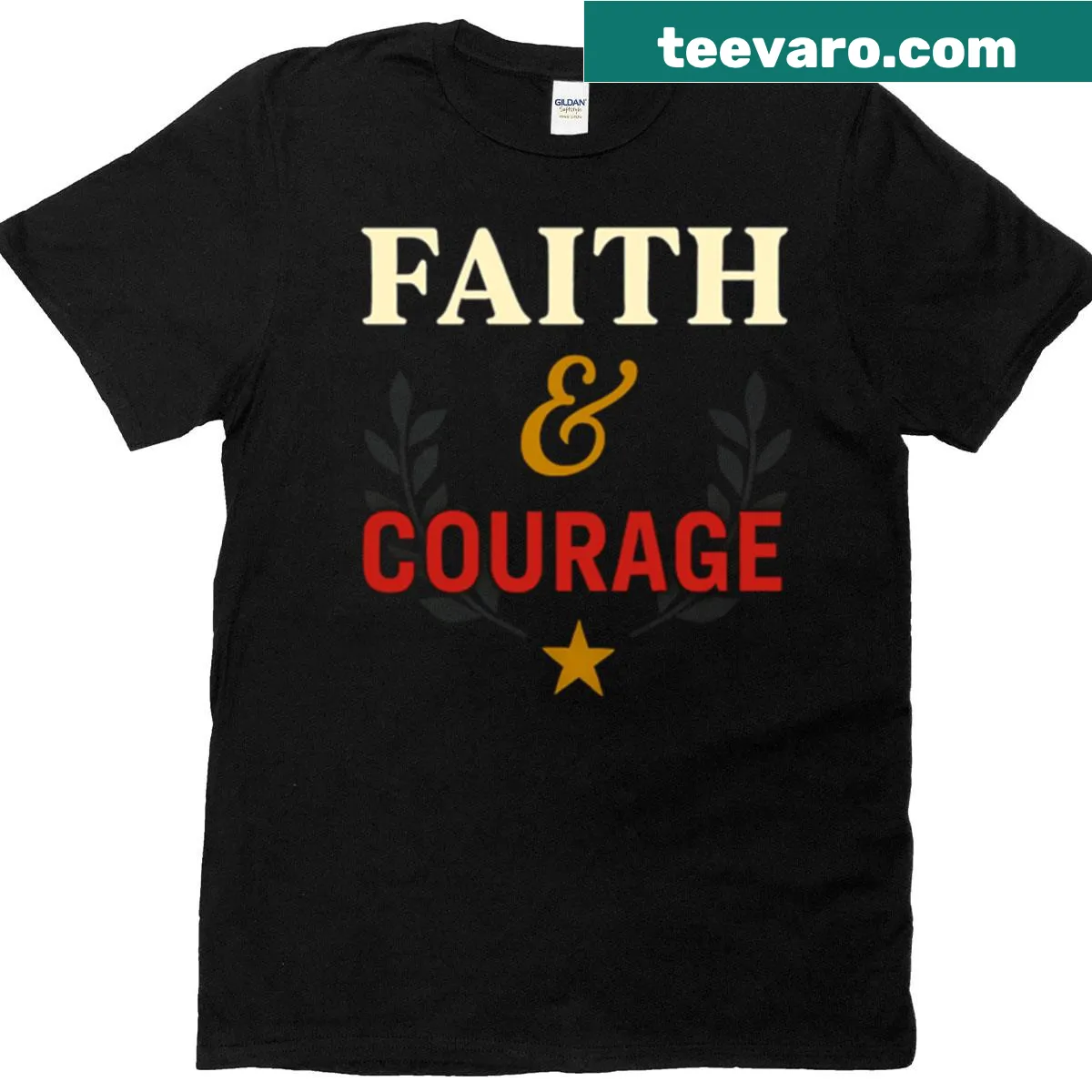 Inspirational T-shirt with Faith and Courage text — on a men's t-shirt